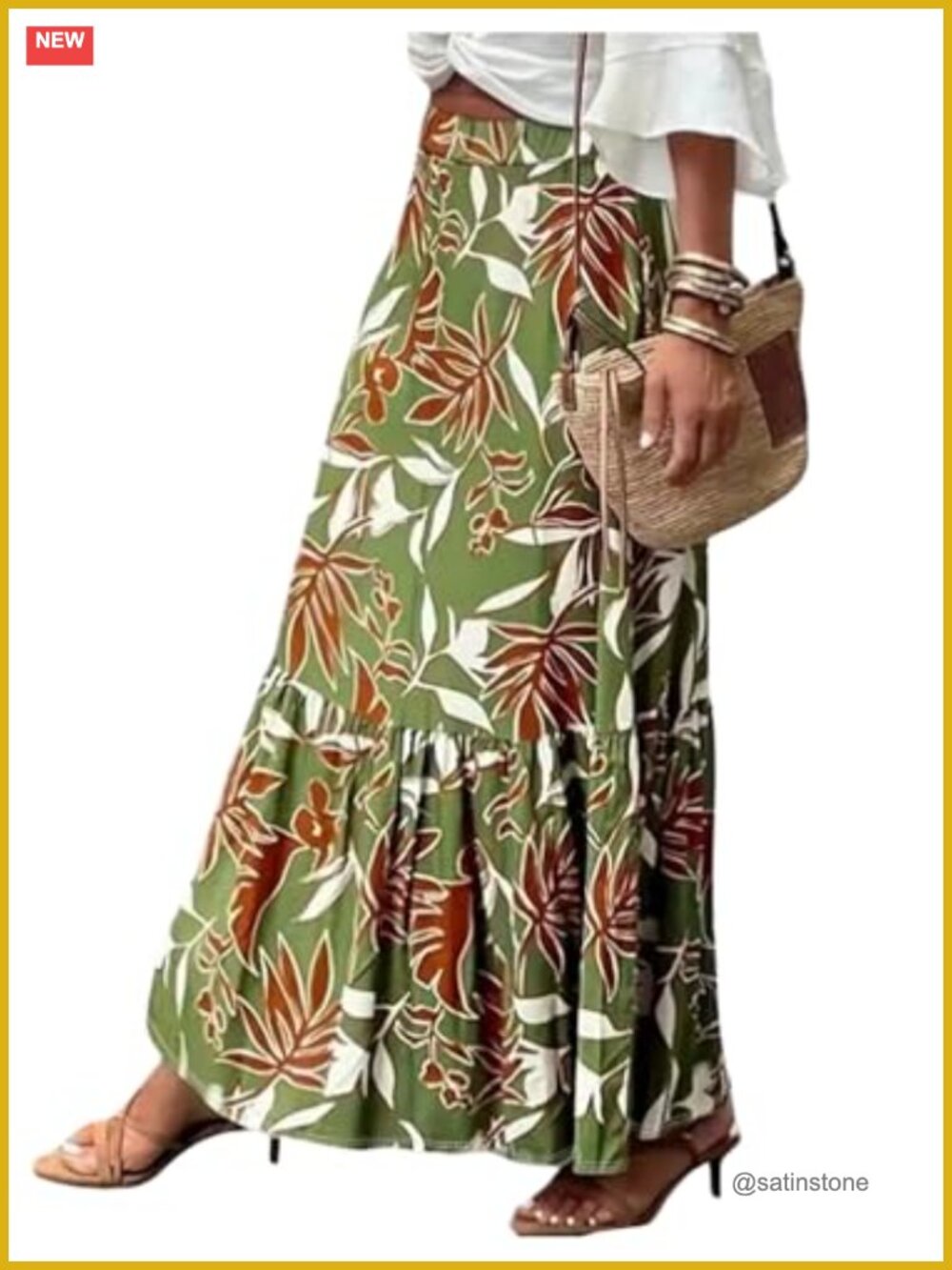 Boho Flowy Maxi Skirt High Waisted Ruffle Graphic Summer Beach
